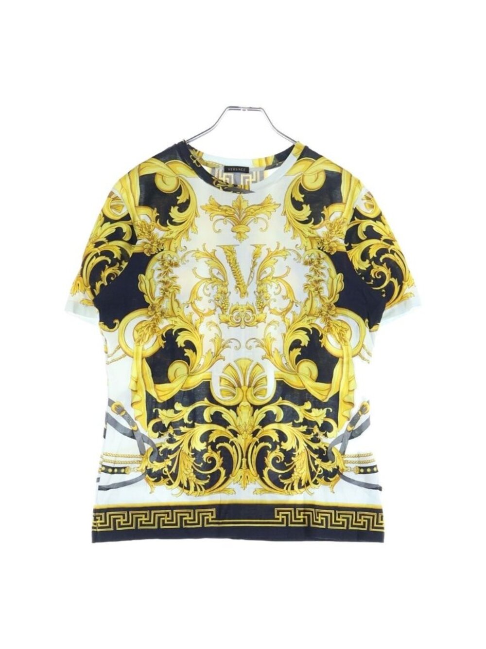 Versace Gianni Baroque All Over Print Crew Neck Short Sleeve T-Shirt Gold White